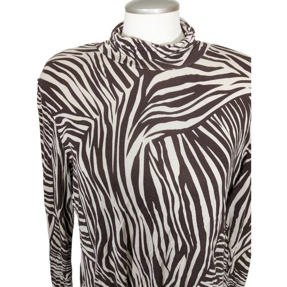 H&M Animal Print Mock Neck Top Womens XL Brown Tiger Stripe Long Sleeve Stretch - Picture 5 of 7